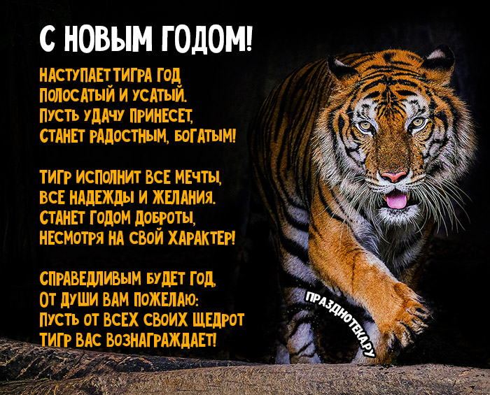 Новогодние открытки с Тиграми, символом 2022 года и пожеланиями